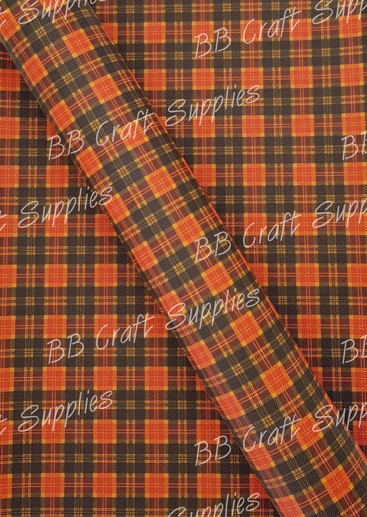 Orange Plaid Faux Leather - Faux, Faux Leather, Leather, leatherette, orange, Plaid - Bare Butler Faux Leather Supplies 