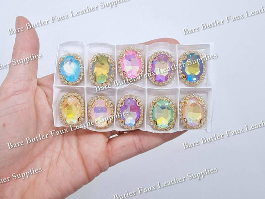 Oval Gem Embellishments - 10 pack - accessories, clips, Embelishment, gem, Rhinestone - Bare Butler Faux Leather Supplies 