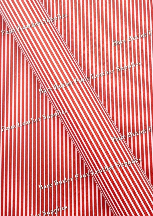 Red & White Stripes Faux Leather - Christmas, Faux, Faux Leather, Leather, leatherette, Litchi, red, stripe - Bare Butler Faux Leather Supplies 