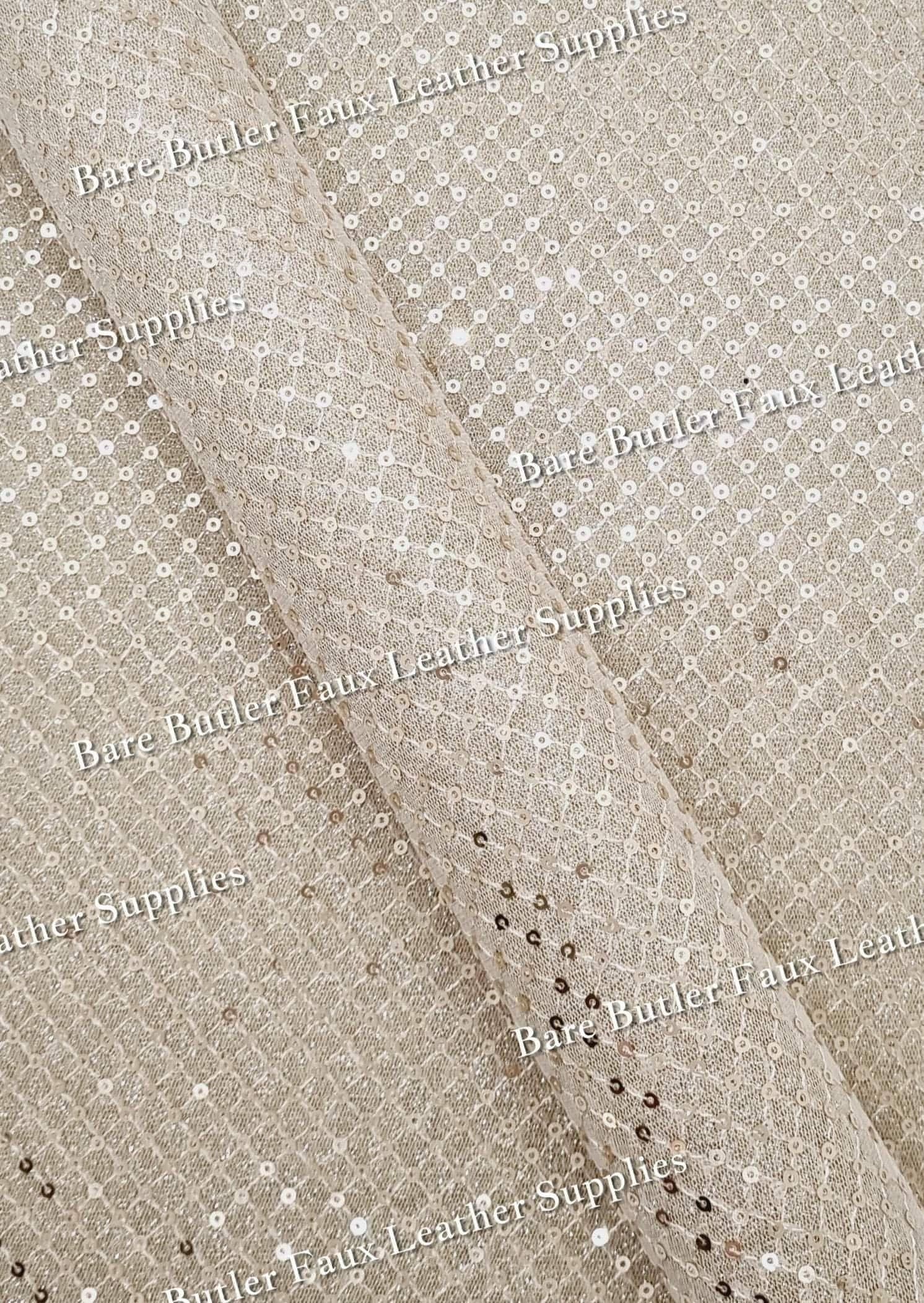 Sequin Mesh Cream - Faux, Faux Leather, Glitter, Leather, leatherette, Sequin - Bare Butler Faux Leather Supplies 