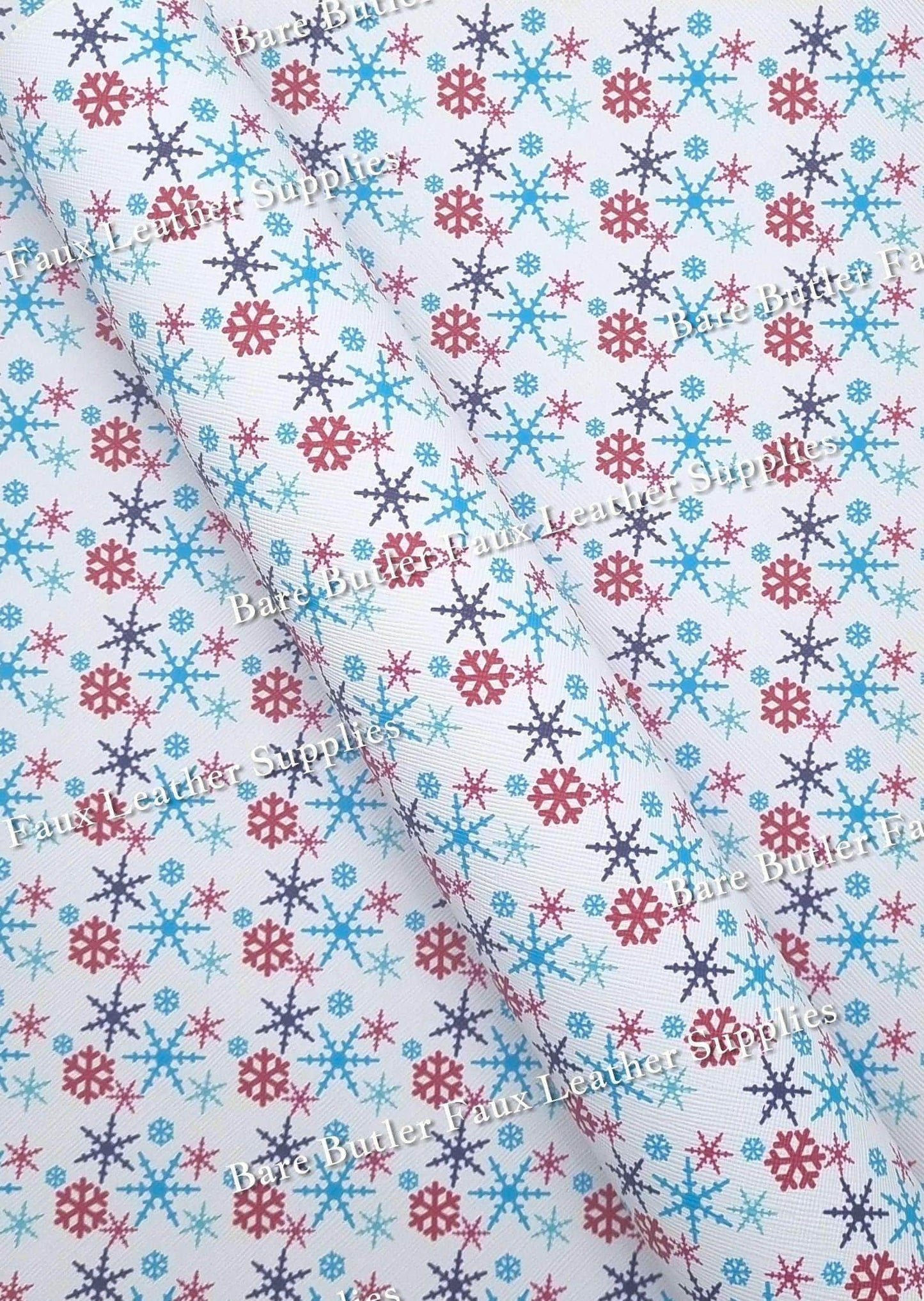 Snowflakes Blue Faux Leather - baubles, christmas, cookies, Faux, Faux Leather, Leather, leatherette, Ornament, reindeer, santa, Snowflakes - Bare Butler Faux Leather Supplies 