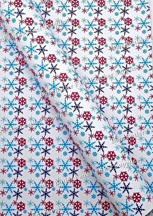 Snowflakes Blue Litchi - baubles, christmas, cookies, Faux, Faux Leather, Leather, leatherette, Ornament, reindeer, santa, Snowflakes - Bare Butler Faux Leather Supplies 