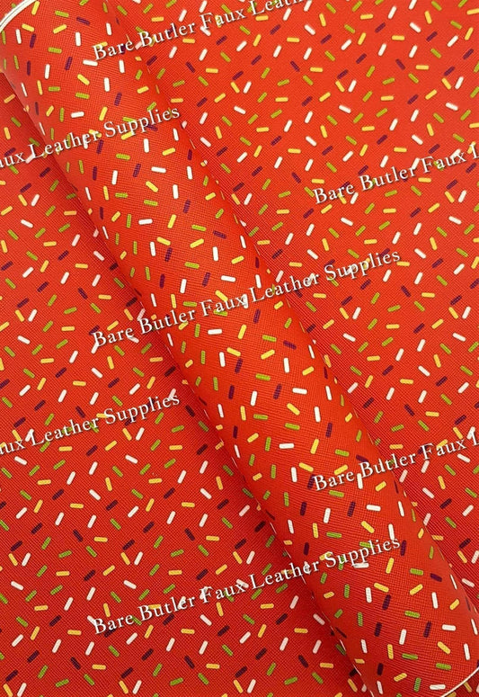 Sprinkles Orange Faux Leather - Faux, Faux Leather, Ice cream, leatherette, orange, Sprinkles, Sweets - Bare Butler Faux Leather Supplies 