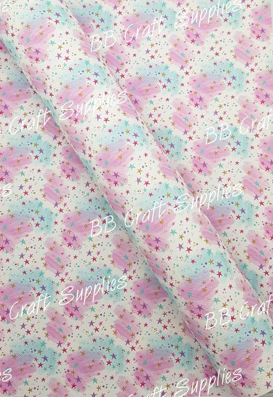 Starry Night Faux Leather - colourful, Faux, Faux Leather, Leather, leatherette, night, pattern, sky, starry, Whats new - Bare Butler Faux Leather Supplies 