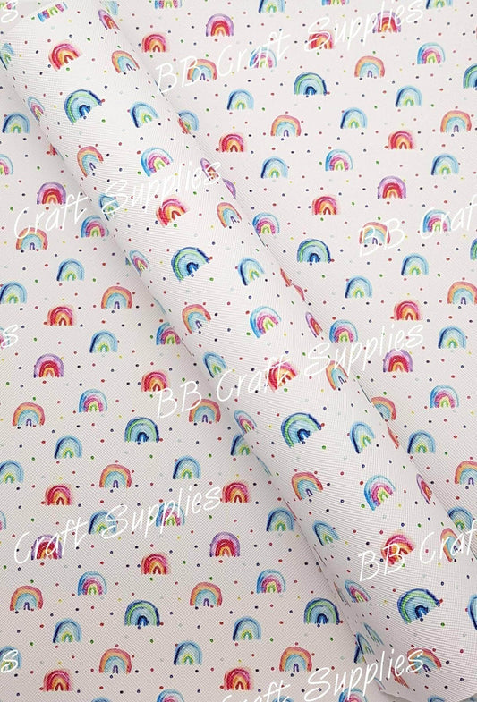 Watercolour Rainbows Faux Leather - Faux, Faux Leather, Leather, leatherette, Rainbow, watercolour, Whats new, whimsical - Bare Butler Faux Leather Supplies 